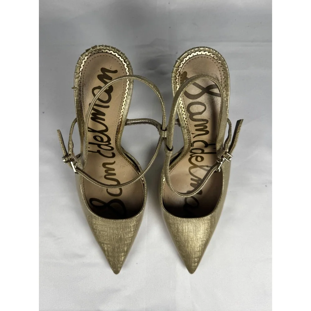 Sam Edelman Women's US 6.5 Slingback Metallic Gold Pointed Toe Stiletto Heel